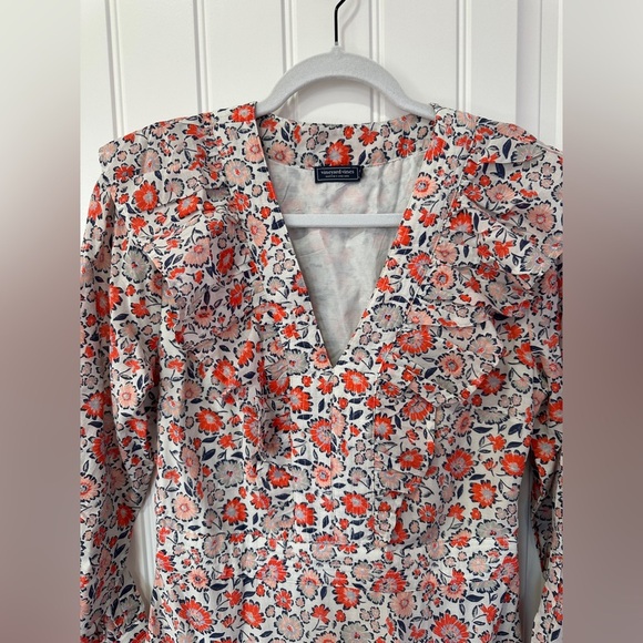 Vineyard Vines Ivy League Ruffle Dress 6 Floral Silk Cotton - Picture 6 of 14
